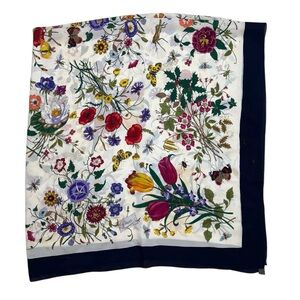 Vintage Gucci 100% Silk Scarf is pre loved 51” x 51”
